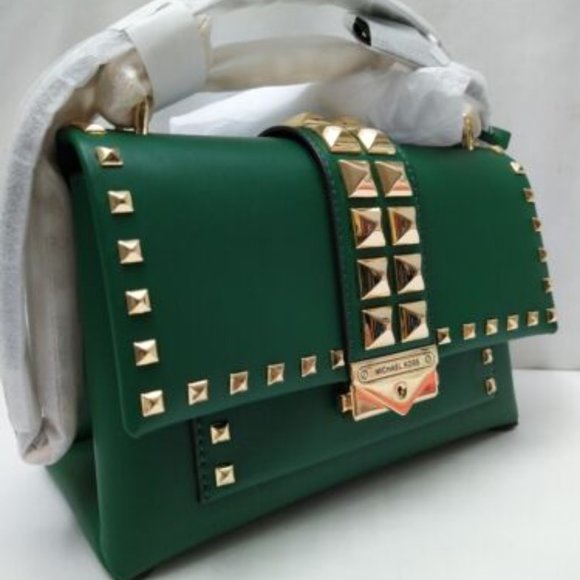 Michael Kors Cece Jewel Green Leather Studs Satchel Shoulder Bag - NWT $628 - Picture 8 of 8